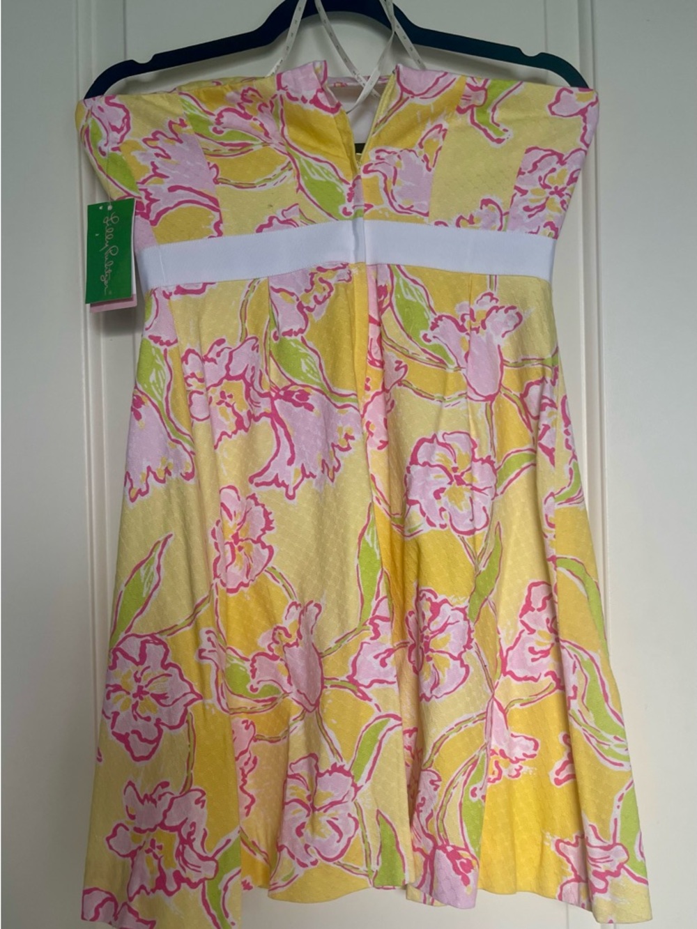 Lilly Pulitzer Yellow Strapless Floral Dress with Pink Accents - Picture 2 of 4